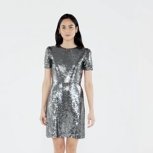 Ann Taylor Silver murrir Sequin Dress Size 14